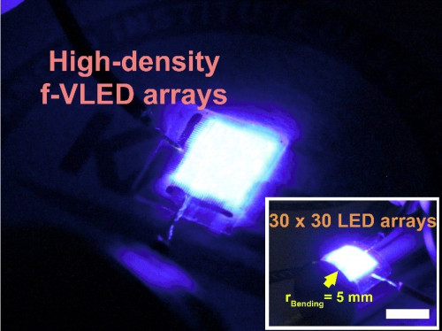 Figure 2. Photo of high-performance and high-density blue f-VLED arrays