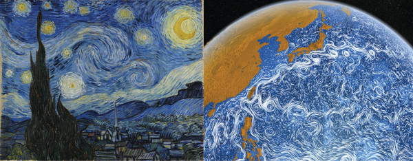 Figure 1.'The Starry Night' of Van Gogh and the 'Perpetual Ocean' created by NASA's Goddard Space Flight Center.