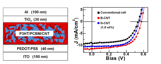 나노튜브를 이용한 유기태양전지 효율 향상 기술 개발 이미지