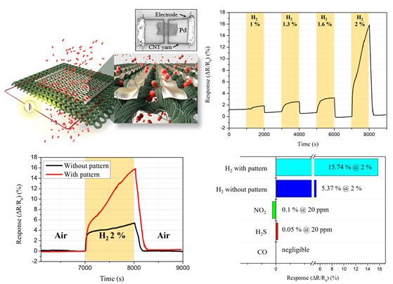 개발한 방법을 이용한 수소센서의 성능과 나노구조체 유무에 따른 반응