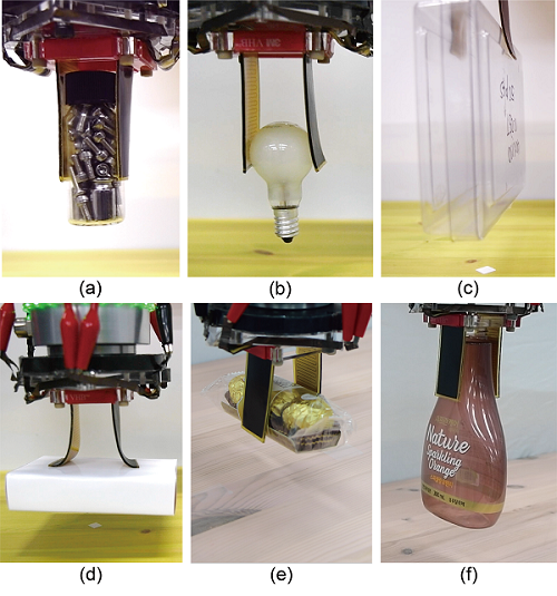 그림 2. 단일 소프트 그리퍼를 사용한 다양한 형상의 물체 파지