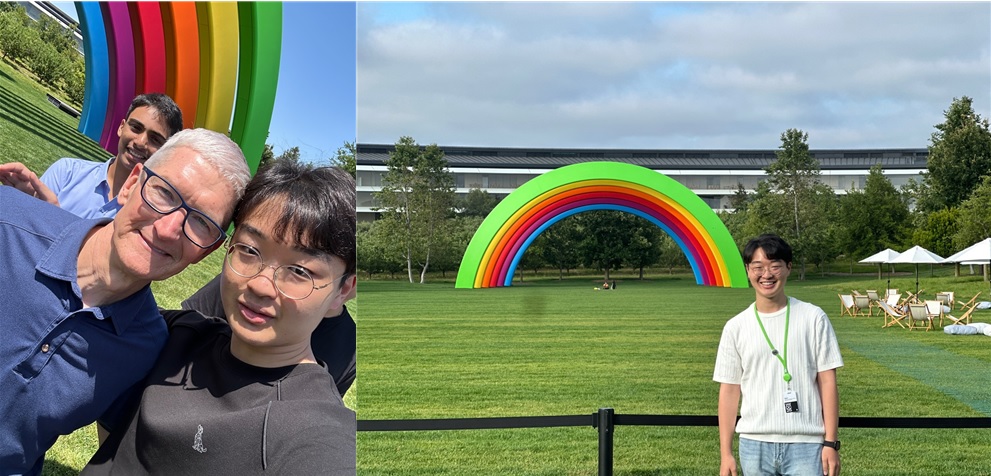 오현우 학생, 왼쪽 사진은 Apple CEO 팀 쿡과 찍은 사진