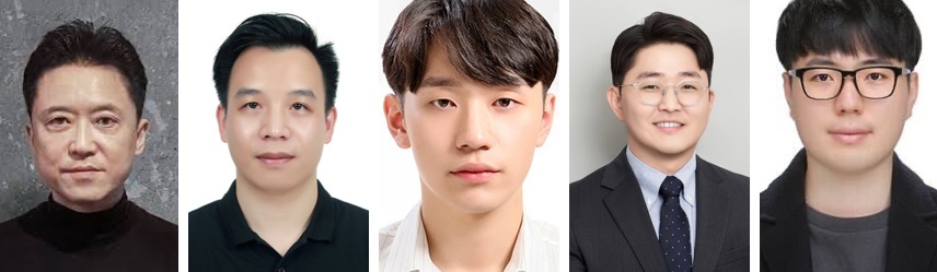 (왼쪽부터)우리 대학 전기및전자공학부 김용대 교수, 두안 딘 호앙 박사과정, 오택경 박사과정, 경희대 박철준 교수, 우리 대학 전기및전자공학부 윤인수 교수
